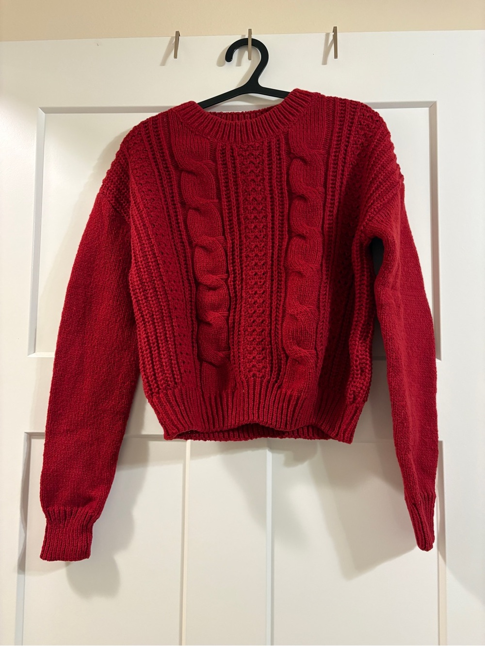 SHEIN Red Cable Crewneck Sweater